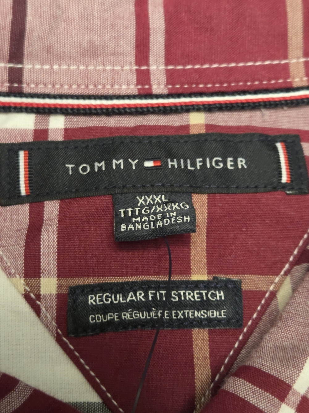 Tommy Hilfiger Men's Red Plaid Regular Fit Stretch Shirt - XXXL